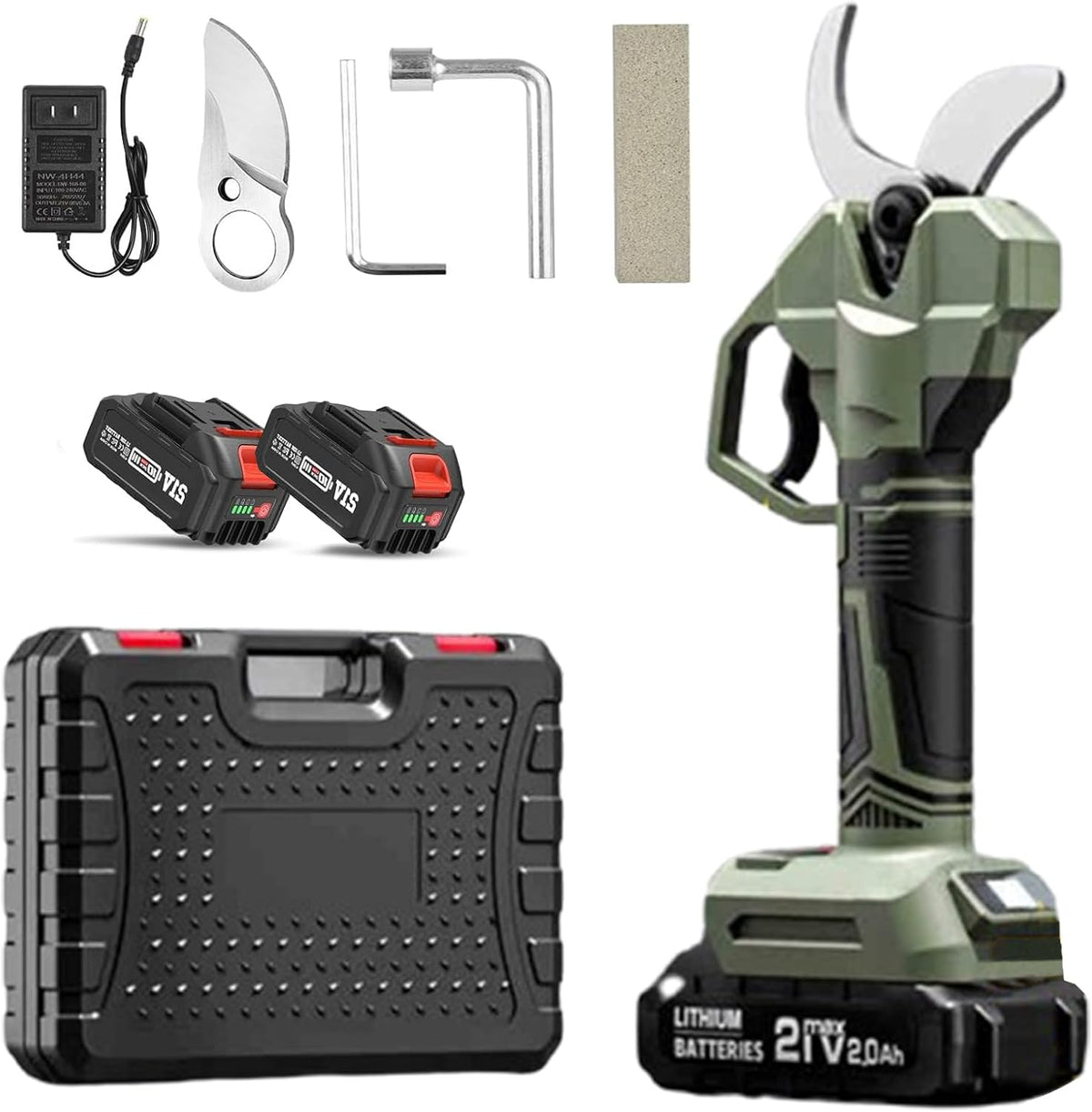 Tijeras de poda eléctricas profesionales de 21 V - Motor sin escobillas y cuchillas SK5 - Batería de 6 Ah con pantalla LCD - Poste telescópico extensible hasta 2,6 m