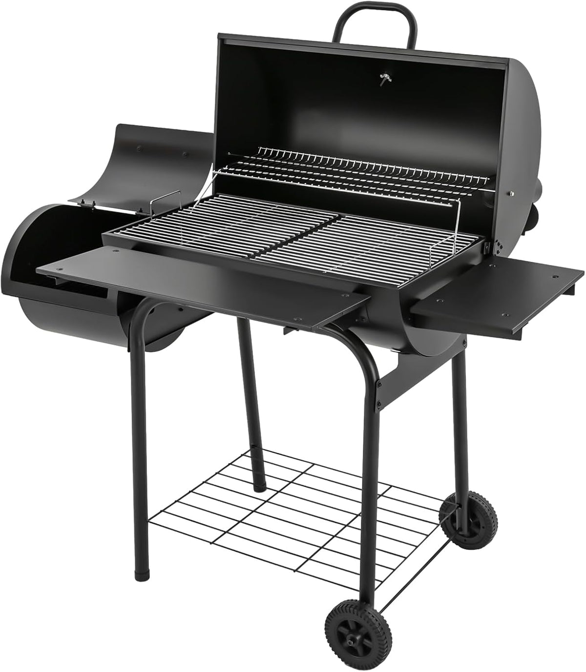 Barbacoa de carbón vegetal - Formato de 147 x 70 x 126 cm con acabado negro - Estructura para asar al aire libre - Para jardín fiesta camping y reuniones exteriores