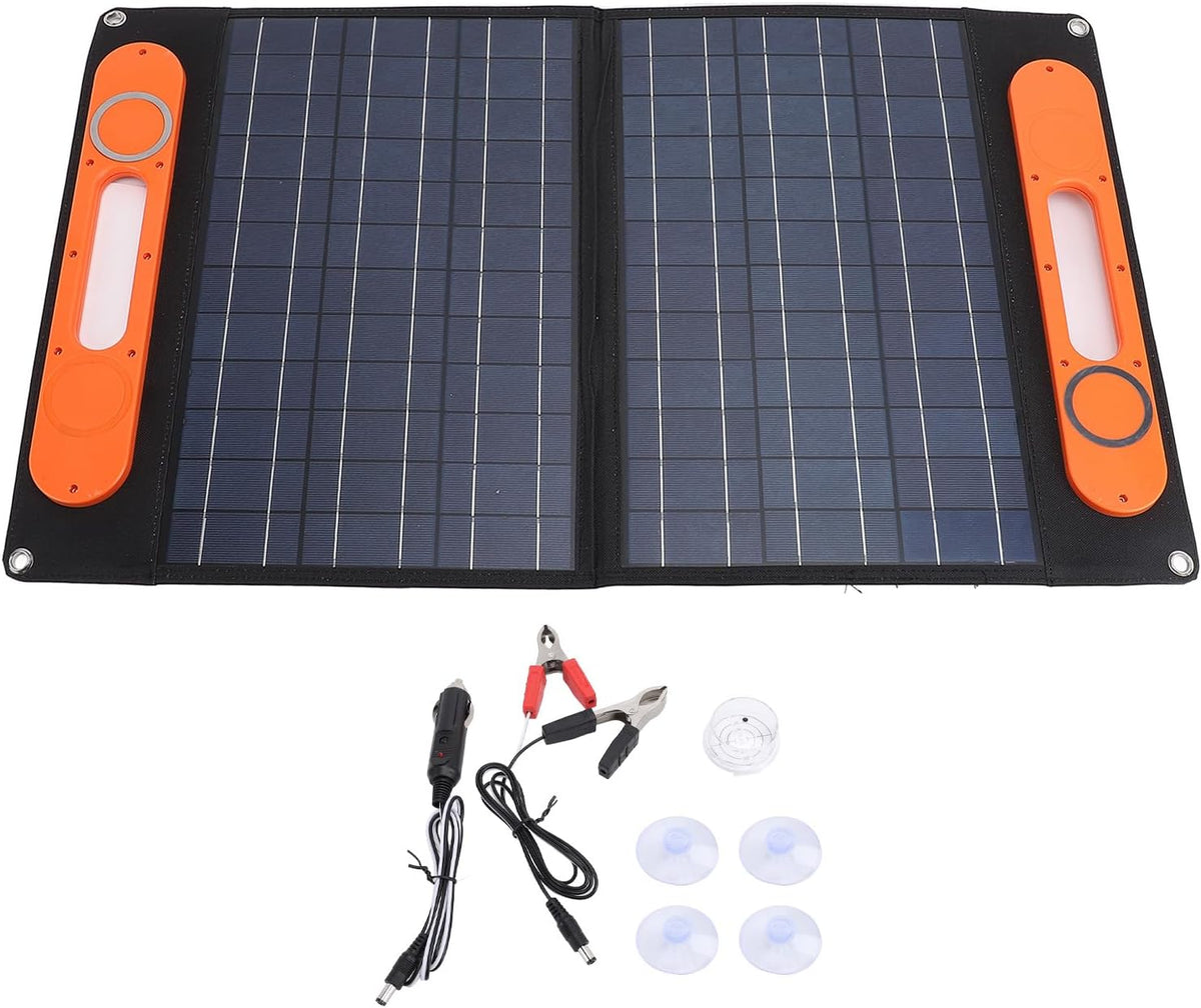 Placa solar plegable de 100 W y 18 V - Resistente al polvo y agua con alta conversión - Bolsillo de almacenamiento integrado - Para caravana barco viajes y exterior
