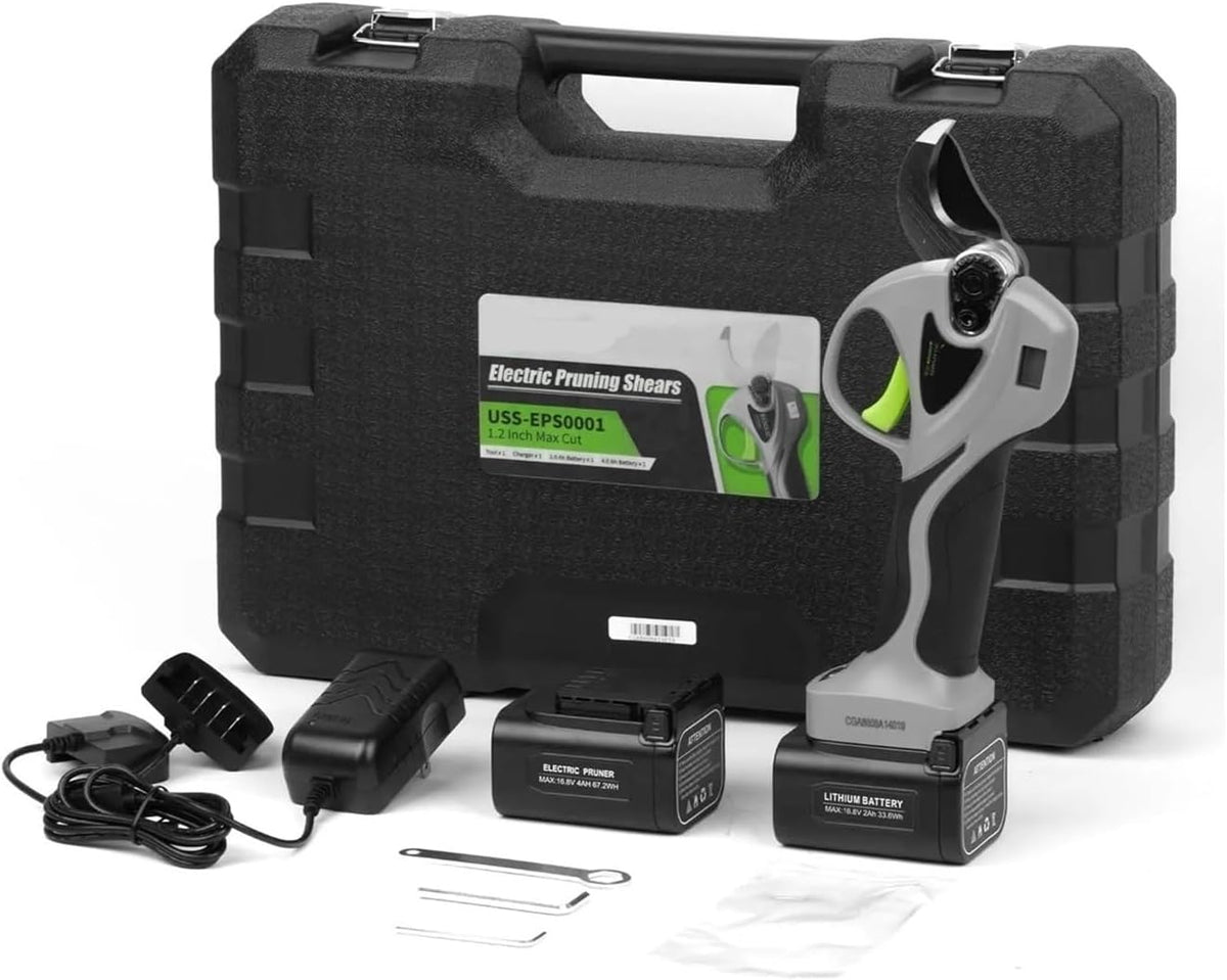 AYJYZHIAG tijeras de podar eléctricas - Corte máximo de 32 mm y autonomía de hasta 9 horas - Incluye 2 baterías de litio - Pantalla digital para jardín huerto y ramas