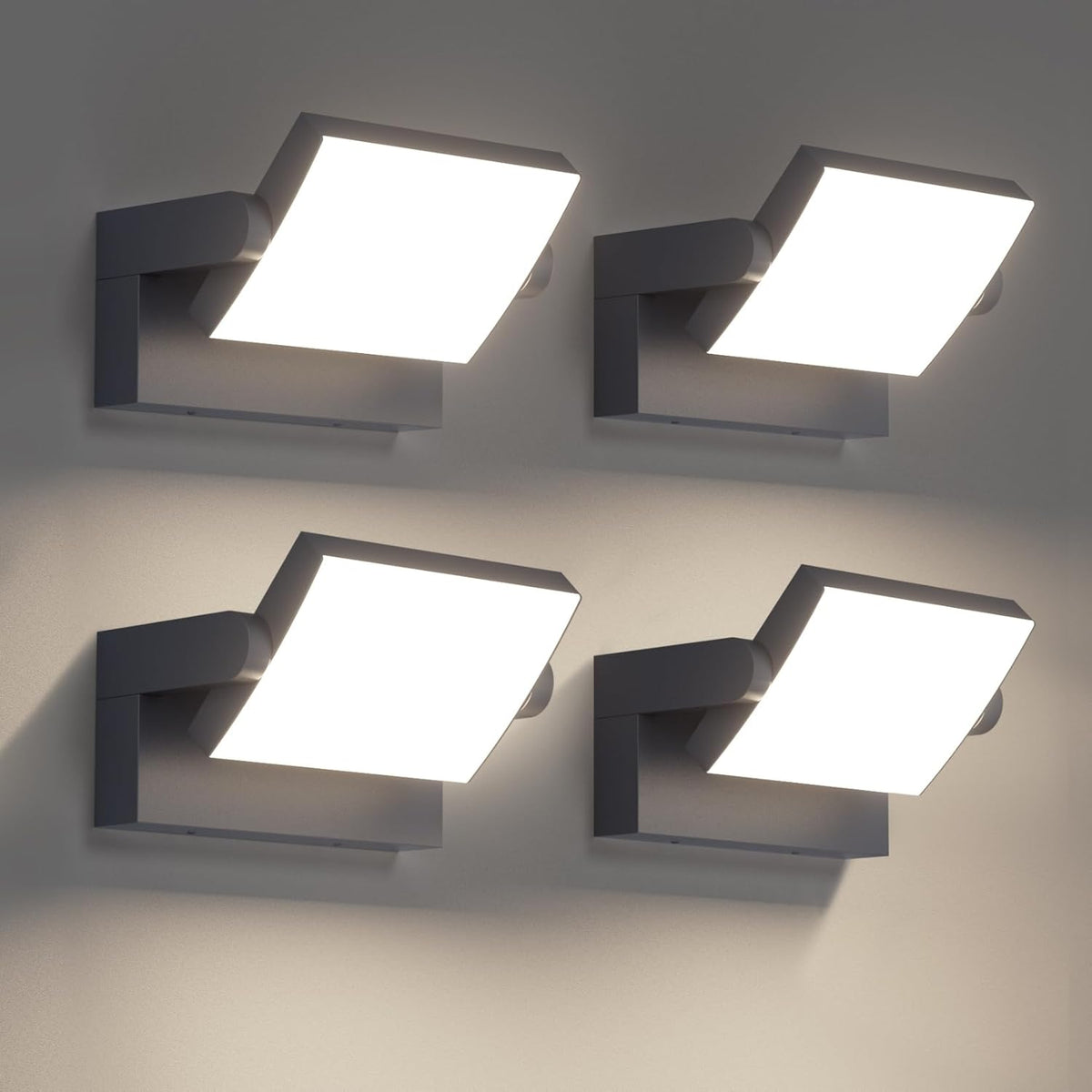 Klighten pack de 4 apliques LED - 24 W y 1500 lúmenes con luz natural de 4000 K - Diseño ajustable con protección IP65 - Aluminio antracita para entrada terraza y pasillo