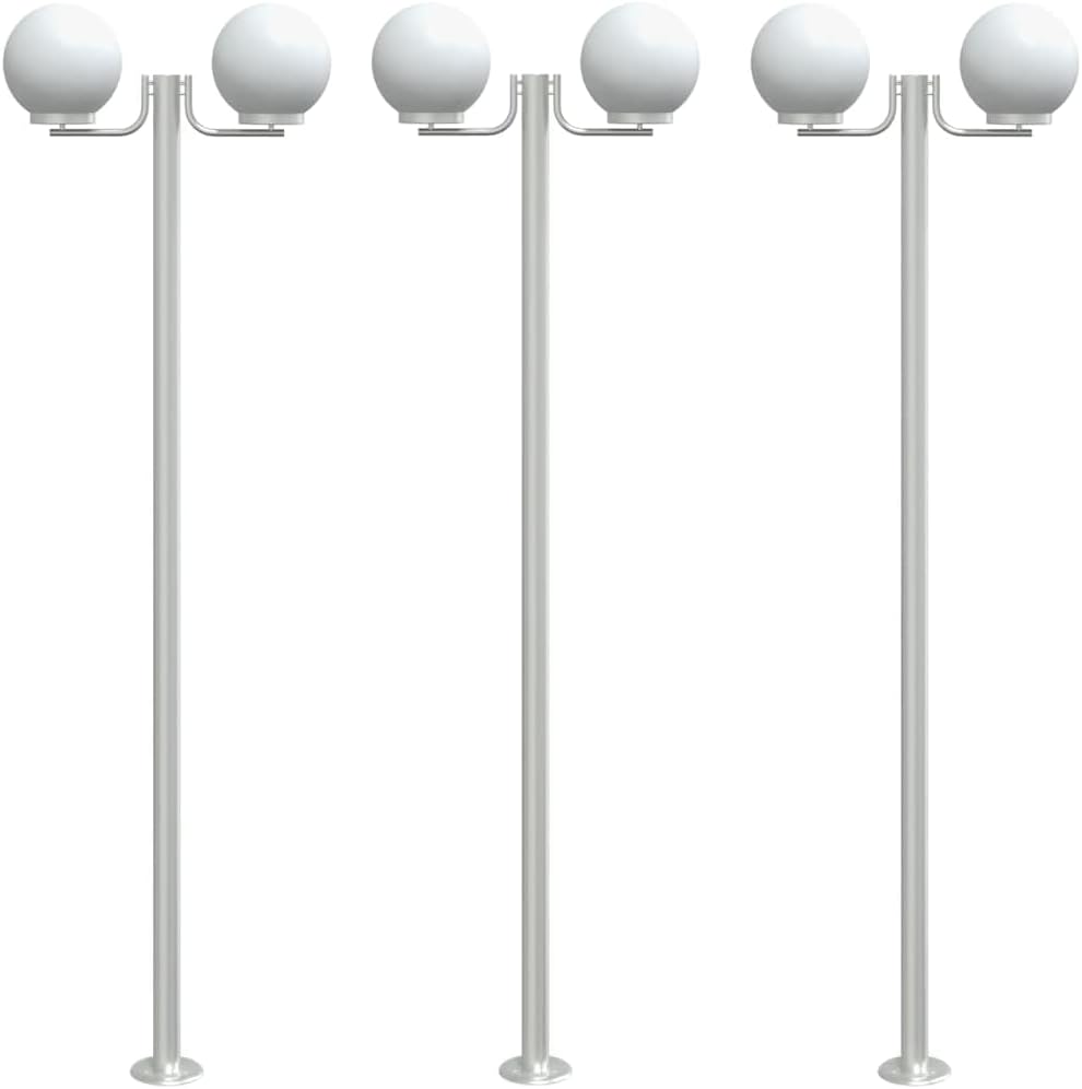 vidaXL pack de 3 farolas de exterior - Acero inoxidable plateado de 215 cm - Diseño minimalista con montaje en suelo - Para jardín camino porche y calle