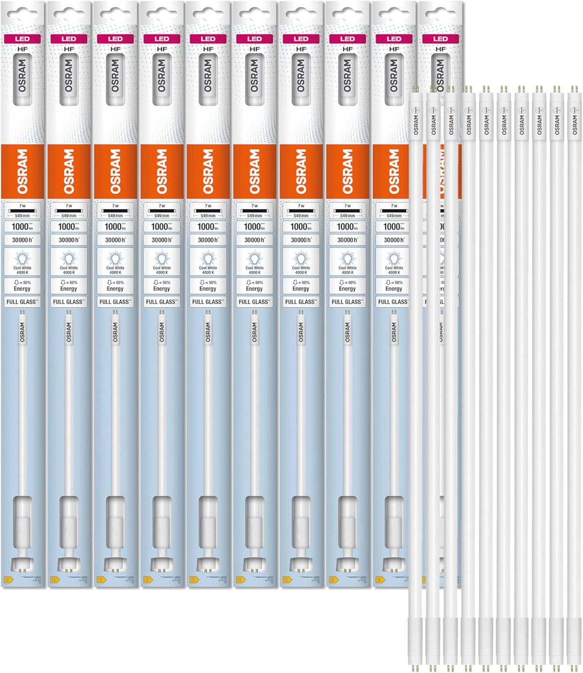 OSRAM LED Tube T5 HF HE14 de 549 mm - Potencia de 7 W y flujo de 1000 lm - Luz blanca de 4000 K con casquillo G5 - Sustitución LED para tubo fluorescente T5