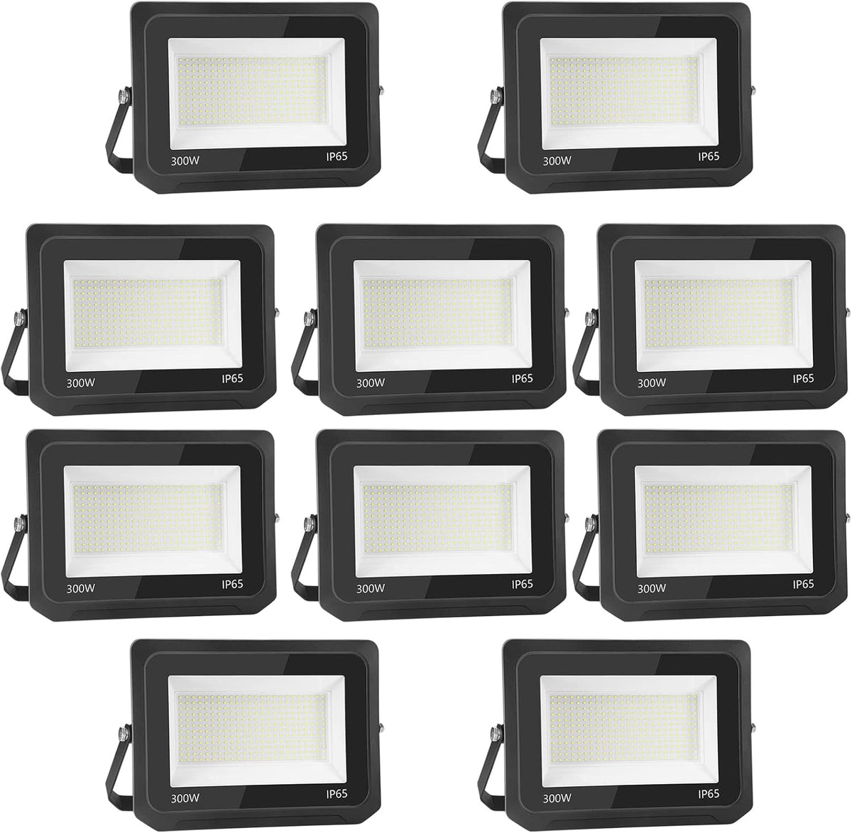 Pack de 10 focos LED exterior de 300 W - Flujo de 30000 lm y luz blanca fría de 6500 K - Metal y vidrio con protección IP65 - Para hogar patio y exterior