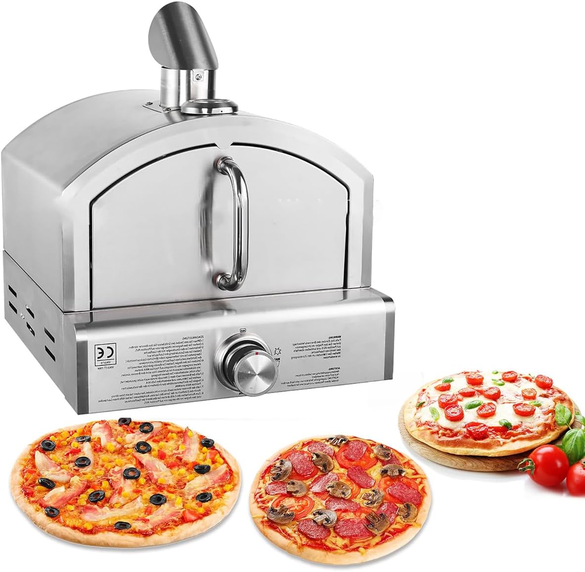 Horno de pizza a gas de 12 pulgadas - Acero inoxidable para encimera con piedra para pizza - Propano y válvula reguladora - Portátil para barbacoa y cocina exterior
