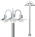 Elima - Farola exterior de 3 brazos y 200 cm - Acero inoxidable con pantallas de cristal y casquillos E27 - Protección IP44 para jardín sendero y espacios públicos