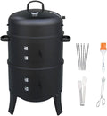AREBH asador 2 en 1 - Ahumador y barbacoa de 51,5 cm de diámetro - Termómetro salida de aire y puerta frontal con pestillo - Para camping jardín y cocina al aire libre