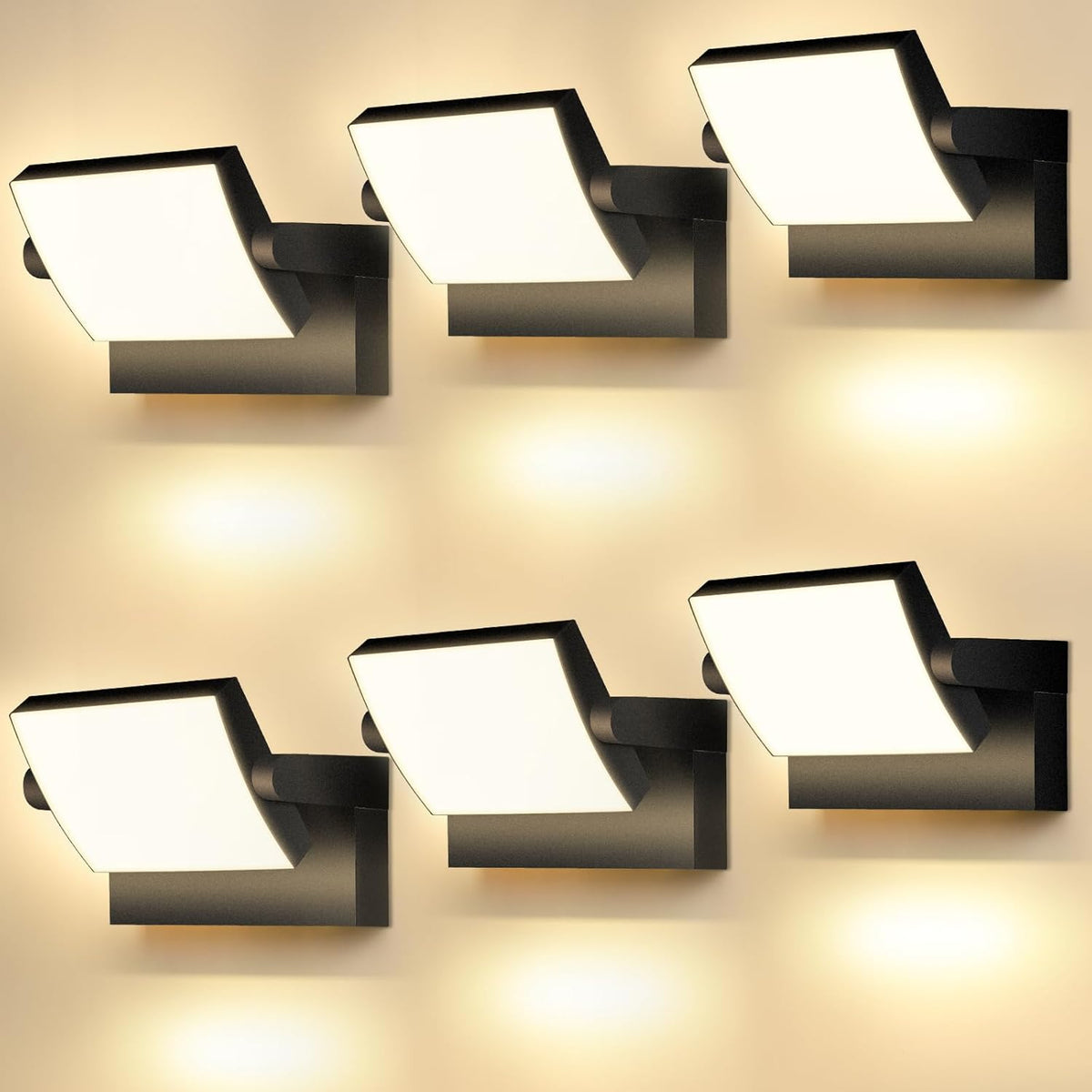 Pack de 6 apliques LED de pared - 40 W y 4000 lúmenes con luz cálida de 3000 K - Panel giratorio y protección IP65 - Para jardín entrada balcón camino y garaje