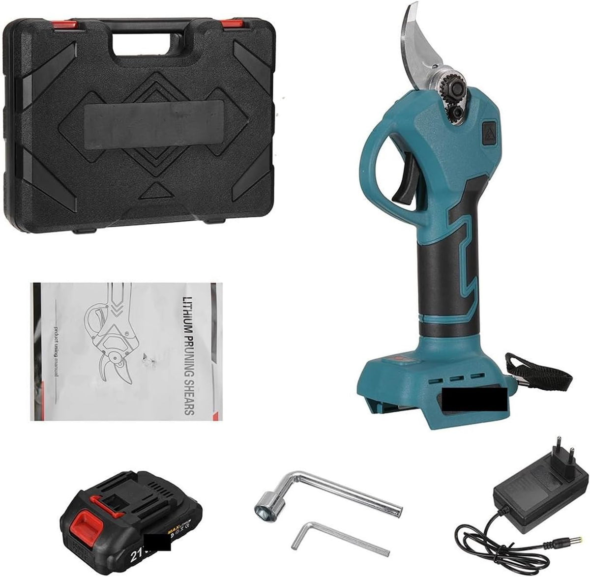 VXDEFP podadora eléctrica - Motor sin escobillas de 1300 W y corte de 30 mm - Diseño inalámbrico recargable con 1 batería - Para bonsái árboles frutales y ramas de jardín