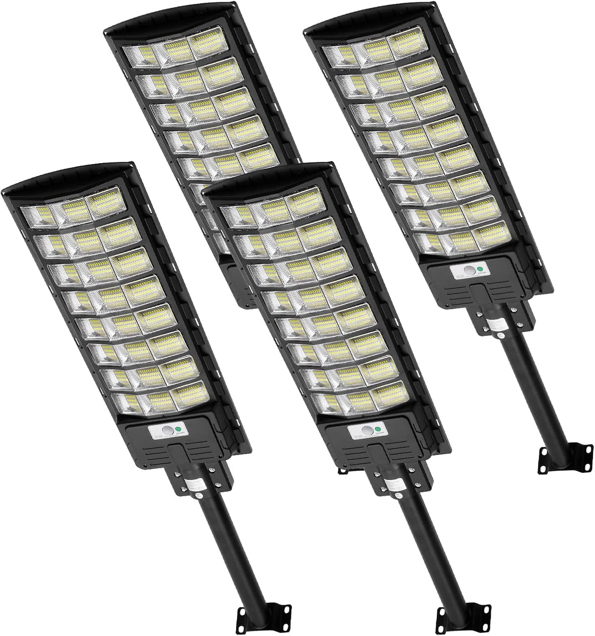 Viugreum pack de 4 farolas solares - 800 W y luz fría de 6500 K - Sensor de movimiento mando a distancia y temporizador con protección IP65 - Para aparcamiento jardín y exterior