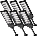 Viugreum pack de 6 farolas solares de 600 W - 1080 LED y luz blanca fría de 6500 K - Sensor de movimiento mando y protección IP66 - Para patio jardín camino y alumbrado exterior