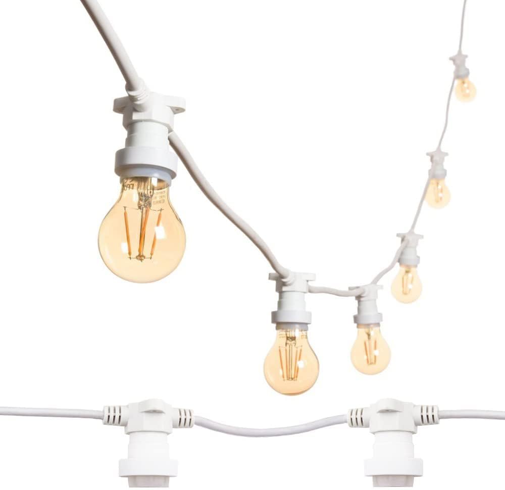MU guirnalda exterior de 100 m - 100 portalámparas E27 para bombillas LED - Cable blanco extensible con protección IP54 - Para jardín boda fiestas y decoración exterior