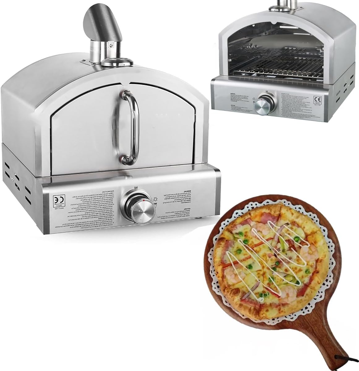 Horno de pizza portátil a gas de 12 pulgadas - Propano con cocción sin humo - Dial ajustable para control del calor - Para barbacoa cocina exterior y preparación de pizzelles
