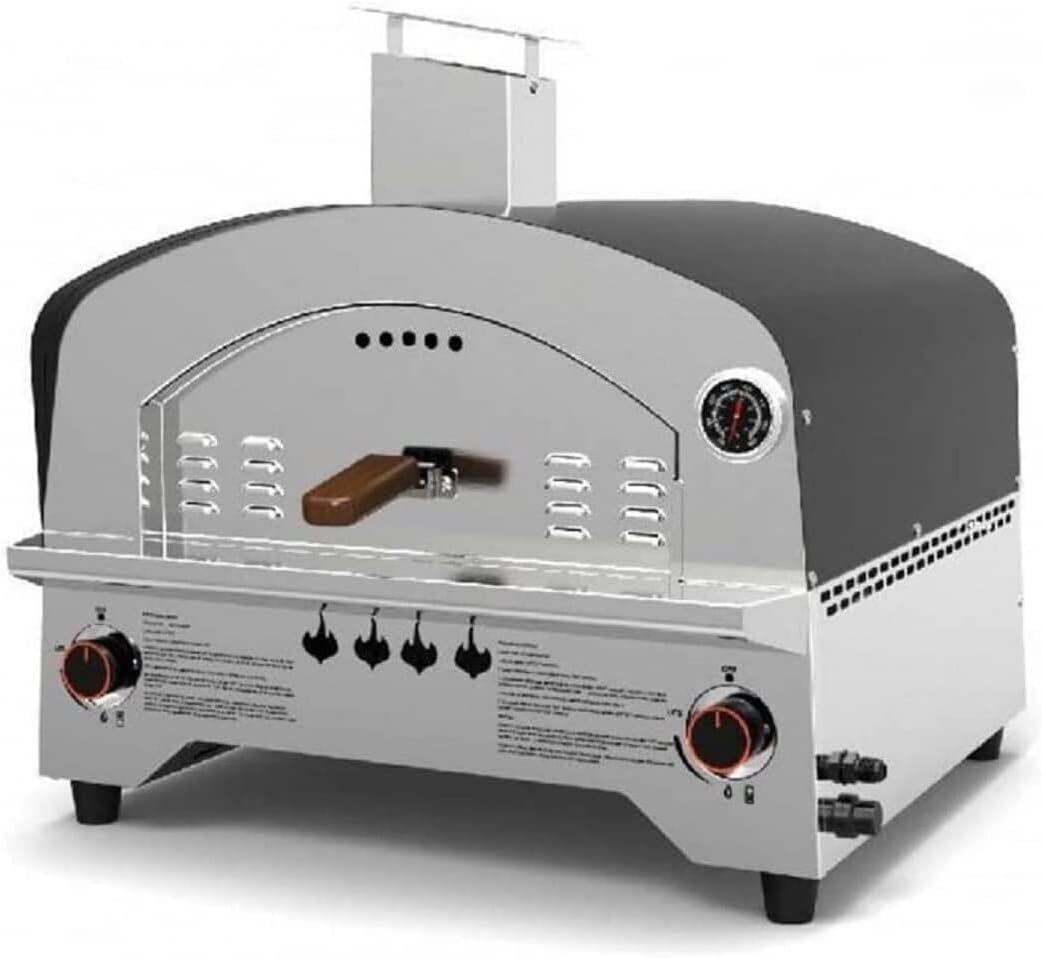 Horno de pizza a gas Speedy500 - Doble quemador y potencia de 6,3 kW - Acero inoxidable con piedra refractaria para 500 C - Portátil para terraza jardín y cocina exterior