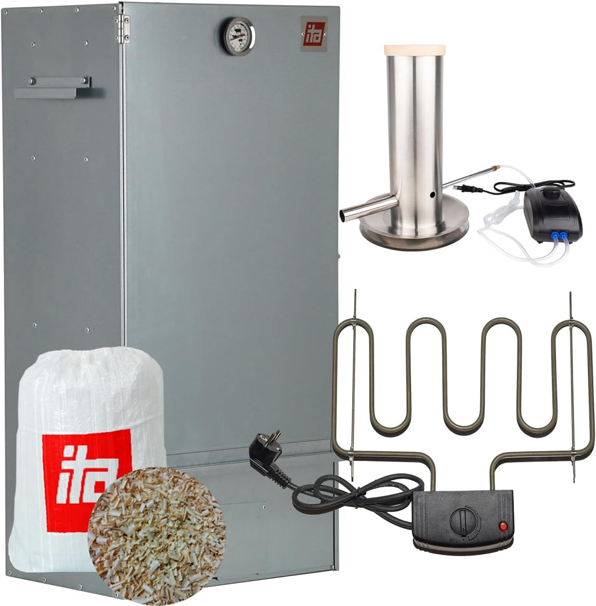 ITA 7001 - Horno eléctrico para ahumar de 81 cm con 3 niveles - Acero aleado con termómetro y generador de humo - Para carne pescado queso y alimentos ahumados