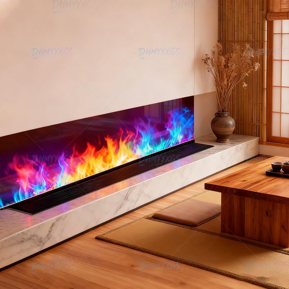 Chimenea eléctrica de vapor de agua 3D - 120 cm con 7 colores de llama - Diseño ultrafino para pared o instalación empotrada - Control remoto y App para hogar y comercio
