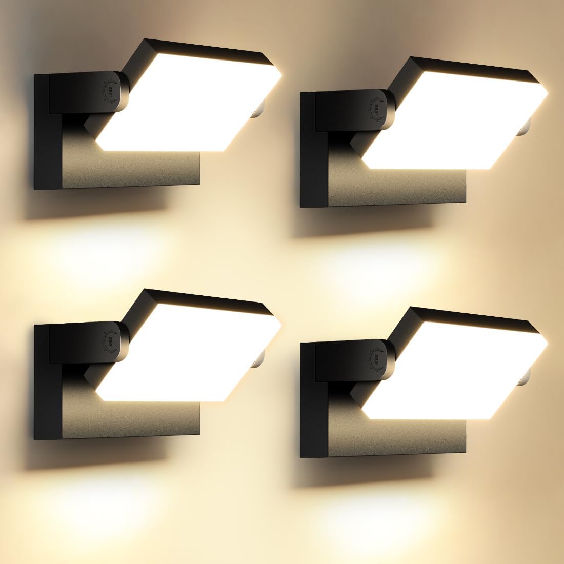 ledmo pack de 4 apliques LED - 60 W y 5000 lúmenes con luz cálida de 3000 K - Rotación de 360 grados y protección IP65 - Para entrada terraza pasillo balcón y garaje