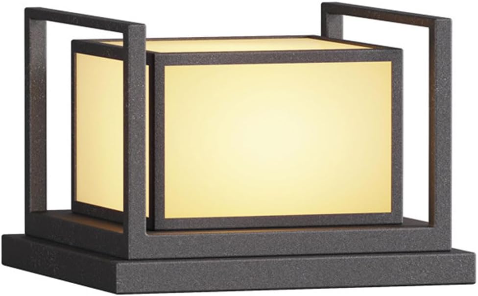 Farola LED exterior de 11,8 pulgadas - Acero inoxidable con pilar cuadrado negro y pantalla acrílica - Casquillo E26 E27 - Para terraza cerca jardín y poste