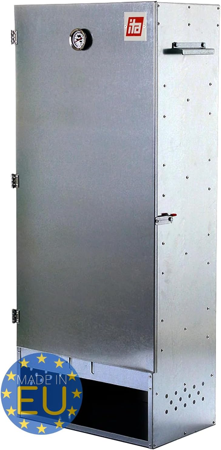 ITA 7003 Premium XL - Ahumador vertical de carbón de 111 x 47 x 29 cm - Metal galvanizado con termómetro y varios niveles - Para carne pescado salchichas y ahumado doméstico