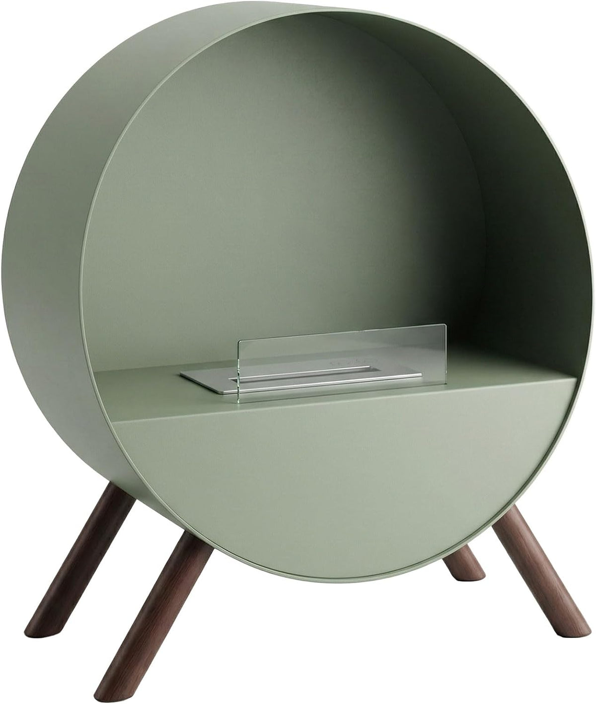 Frankystar Venere chimenea de suelo para interior - Acero inoxidable de 60 x 72 x 30 cm - Patas de madera de pino salvia - Diseño independiente con alimentación de combustible