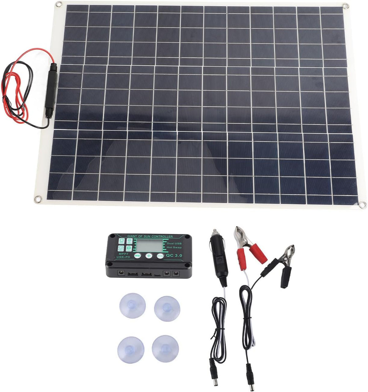 Kit de panel solar portátil - 300 W con células monocristalinas - Controlador clip de batería adaptador de encendedor y ventosas - Para camping coche y energía exterior