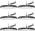 Pack de 6 lámparas UFO LED de 200 W - Flujo de 30000 lm y luz blanca fría de 6000 K - Aluminio redondo de 120 V - Para taller trastero garaje y alta bahía