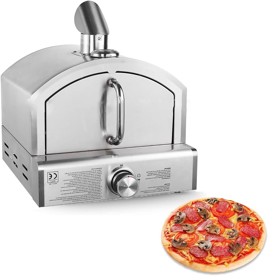 Horno de pizza a gas de 12 pulgadas - Acero inoxidable con piedra para pizza - Propano con válvula de regulación y diseño portátil - Para encimera barbacoa patio y exterior