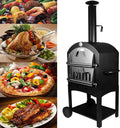 Horno de pizza portátil para exterior - Termómetro integrado para control de cocción - Estructura negra con ruedas para fácil transporte - Para patio camping parque y jardín