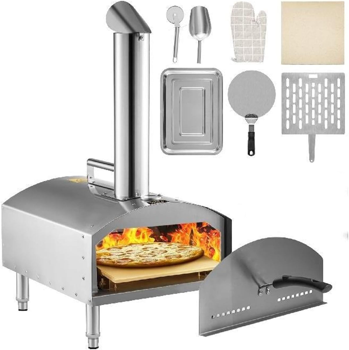 OJIIPOP horno de pizza de leña de 12 pulgadas - Acero inoxidable de grado alimentario - Diseño portátil resistente a la corrosión - Para barbacoa picnic pan pizza y exterior