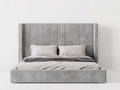 Camas dobles tapizadas 210x180x120 cm - gris claro - diseño moderno con cabecero alto