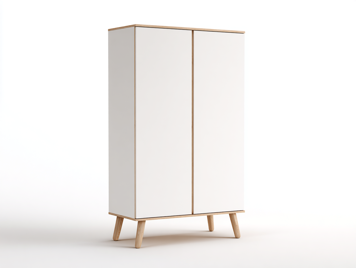 Armarios de madera manufacturada 120x55x185 cm - blanco y madera natural - estilo nórdico con 2 puertas