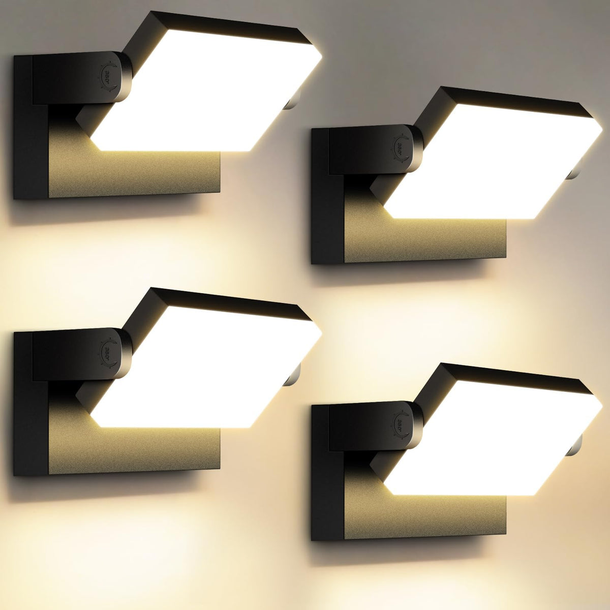 Kingwen pack de 4 apliques LED - 40 W con luz cálida de 3000 K y giro de 360 grados - Aluminio con protección IP65 - Para jardín balcón garaje terraza y pasillo