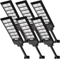 Pack de 6 farolas solares LED de 600 W - 1080 LED y luz blanca fría de 6500 K - Sensor de movimiento mando y protección IP66 - Para patio jardín y garaje