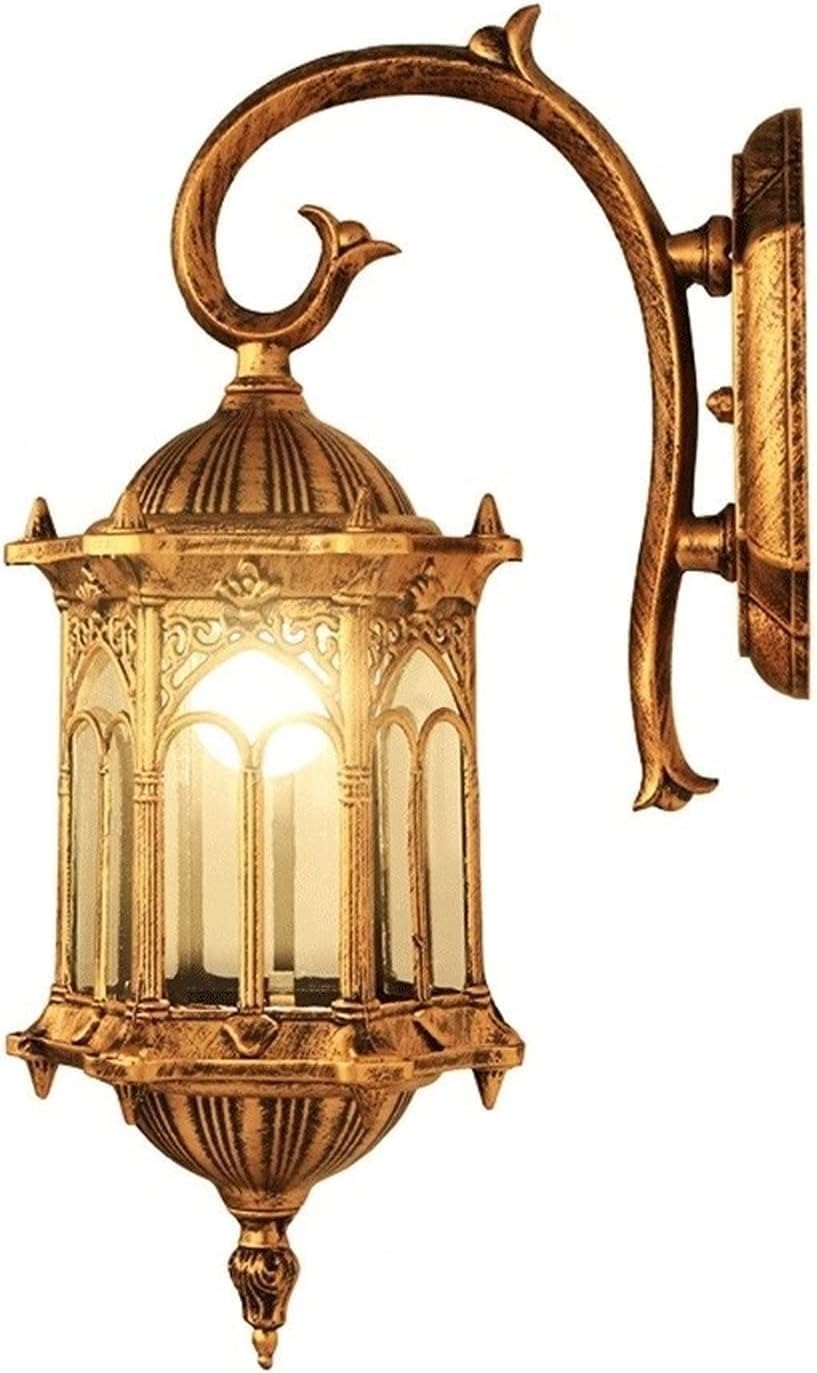 Aplique exterior europeo de vidrio - Pantalla de aluminio con diseño vintage - Construcción impermeable y bombilla incluida - Para fachada jardín porche y entrada