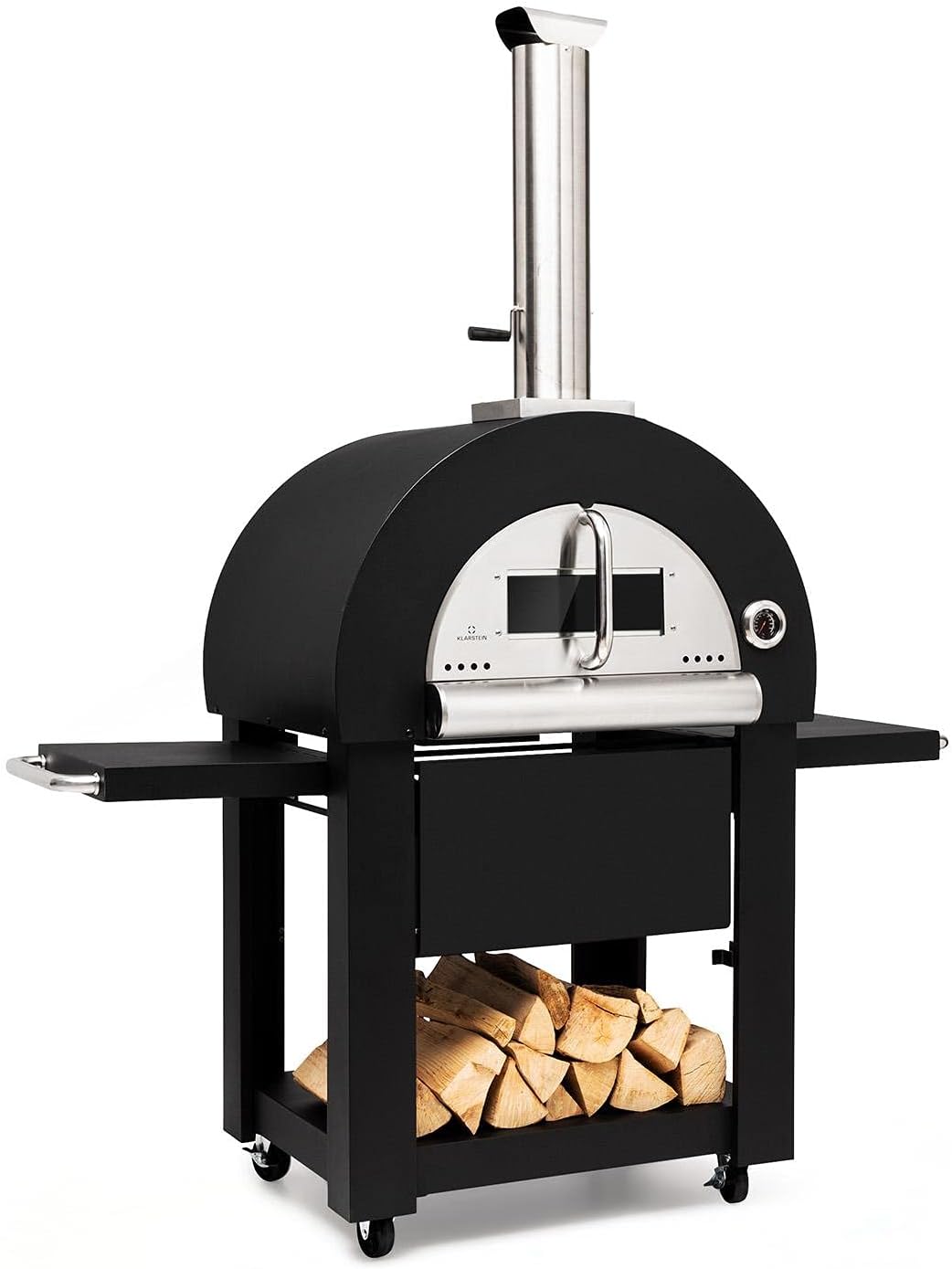 Klarstein Diavolo Napoletana horno de pizza - Leña o carbón con temperatura de hasta 500 grados - Acero inoxidable negro con termómetro integrado - Horno empotrado para cocina exterior