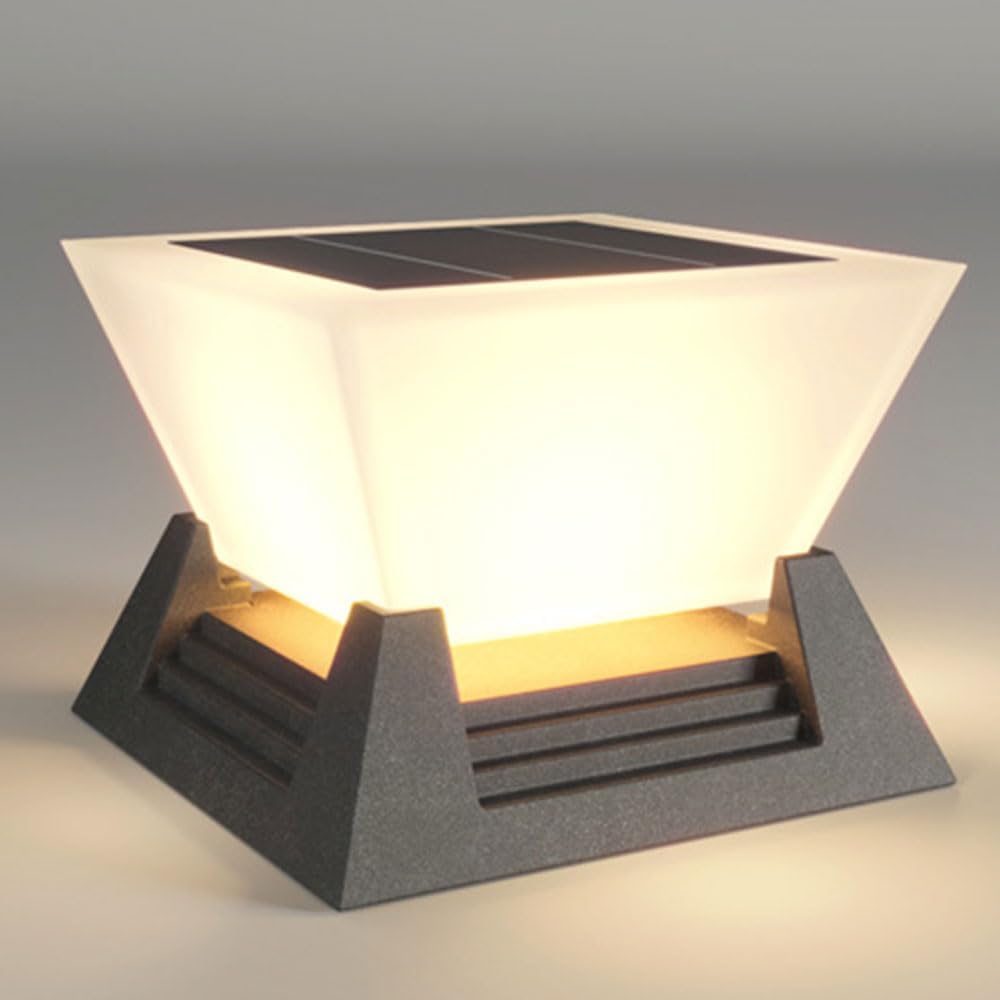 Farola solar LED cuadrada para exterior - Acero inoxidable con luz blanca cálida - Alimentación de 110 V y diseño para atardecer y amanecer - Para patio porche jardín y columna