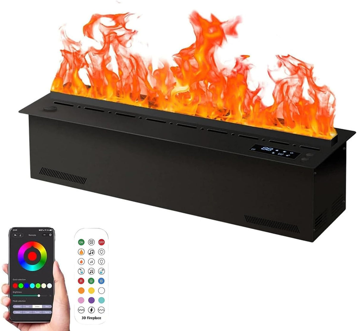 Chimenea de vapor de agua 3D de 100 cm - Humidificación y decoración en un solo equipo - Efecto LED con 128 colores de llama - Control táctil remoto y aplicación