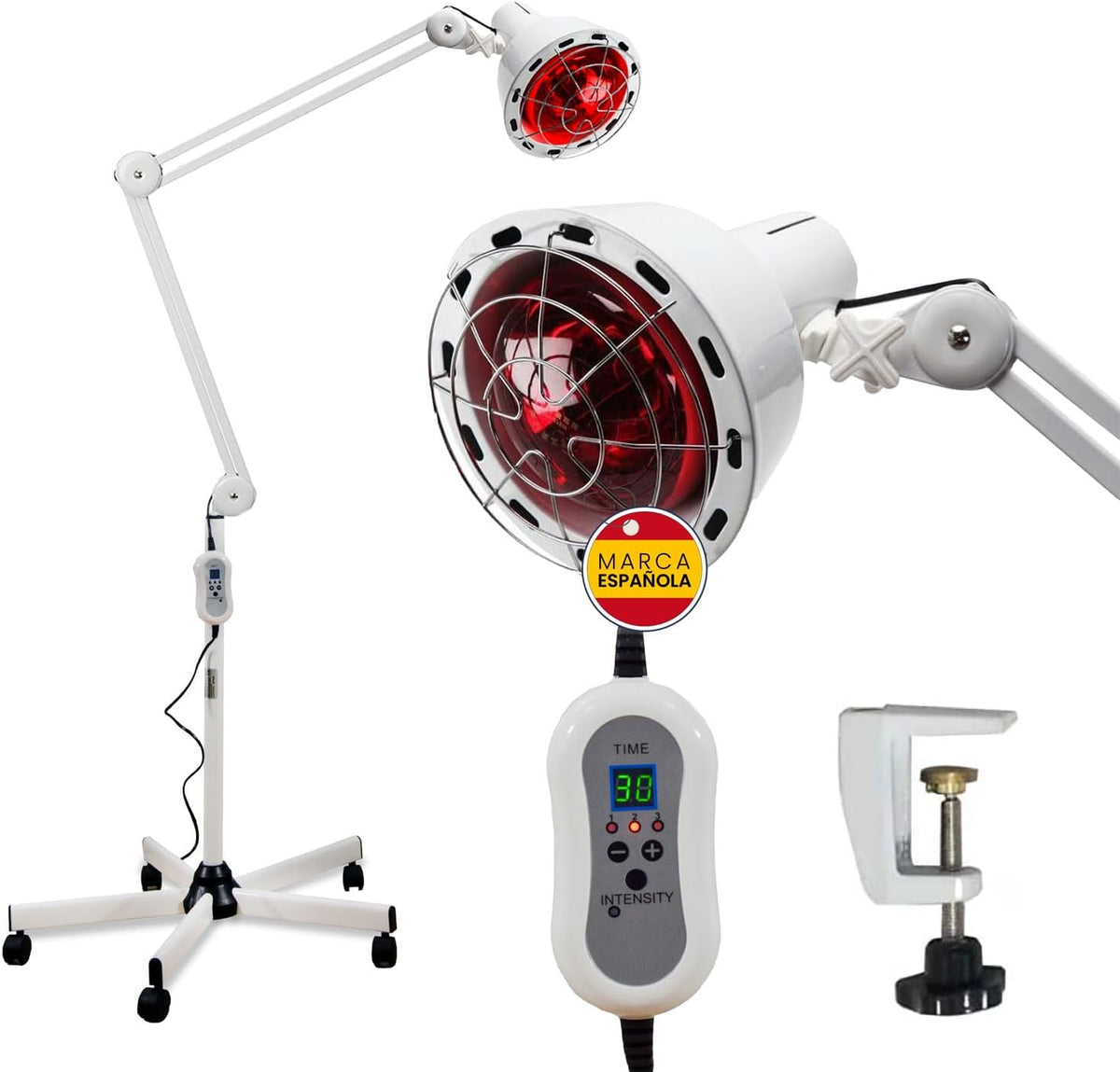 Infratherap lámpara infrarroja para fisioterapia - Bombilla E27 de 275 W y tensión de 220 V - Control de tiempo e intensidad - Incluye accesorio de escritorio para uso interior