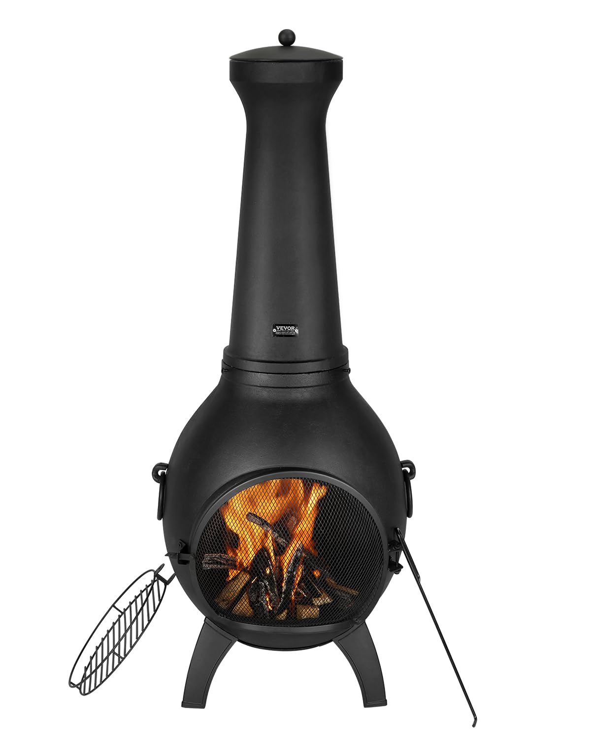 VEVOR chimenea de leña exterior - Diseño esférico de 457 mm con parrilla - Malla protectora y revestimiento resistente al óxido - Para patio jardín barbacoa y calentamiento