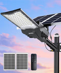JAYNLT X-18000W - Farola solar exterior de 6500 K - Cuerpo de aluminio negro con protección IP67 - Control remoto para patio terraza garaje entrada y jardín
