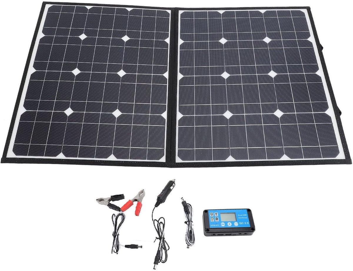 Panel solar plegable portátil de 200 W y 18 V - Eficiencia de conversión de 24 por ciento - Controlador de 5 12 y 24 V - Para barco coche y vehículo recreativo