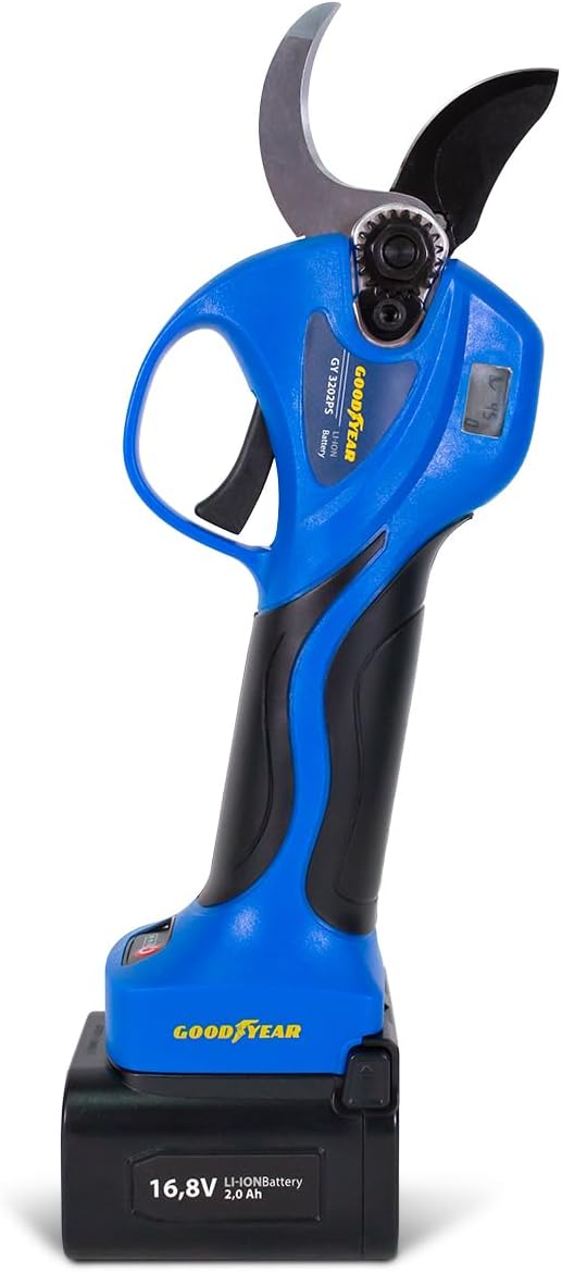 Goodyear tijera de poda eléctrica - Corte de 25 a 32 mm y potencia de 840 W - Batería de 16,8 V y 2000 mAh - Dos baterías con hasta 3 horas de autonomía
