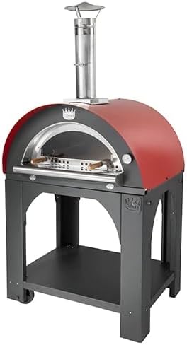 Clementi Pulcinella - Horno de pizza de leña con cámara de 80 x 60 cm - Diseño independiente rojo rubí de 87 x 140,5 x 200 cm - Para jardín terraza y cocina exterior
