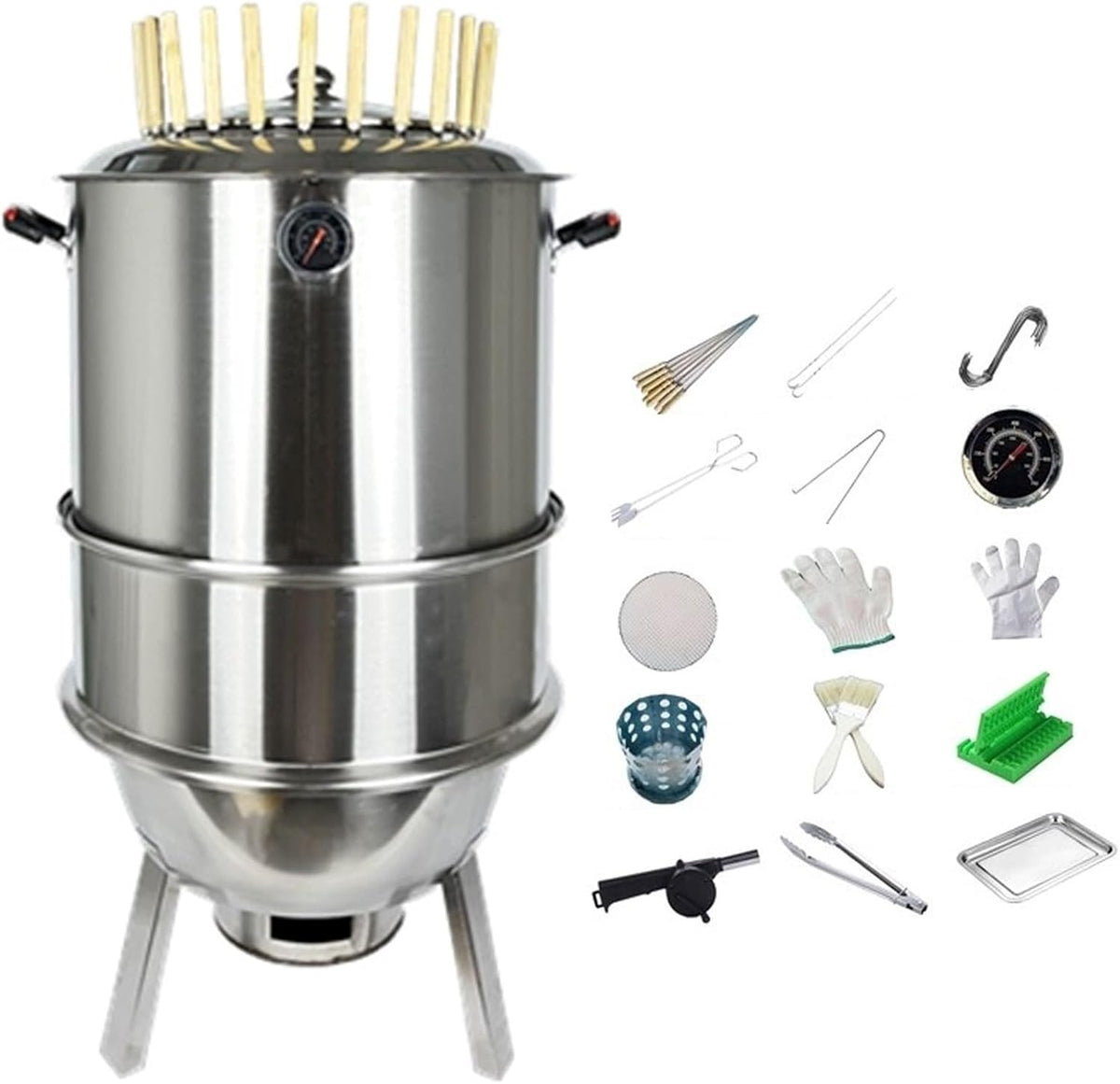 AREBH ahumador de barril - Acero inoxidable con formato de 43 x 80 cm - Cocción envolvente de 360 grados con termómetro - Para carne camping jardín y barbacoa exterior