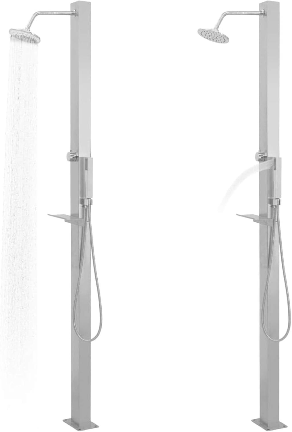 Festnight ducha exterior - Columna de acero inoxidable de 10 x 6,5 x 210 cm - Montaje en suelo con un solo mando - Para jardín patio piscina y zonas de baño exteriores