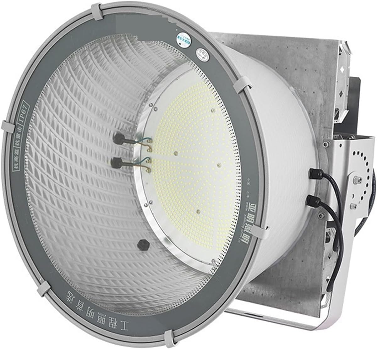 Reflector LED industrial de 300 W - Luminaria de alta potencia para montaje elevado - Diseño tipo campana con alimentación por cable - Para muros columnas y zonas de ingeniería