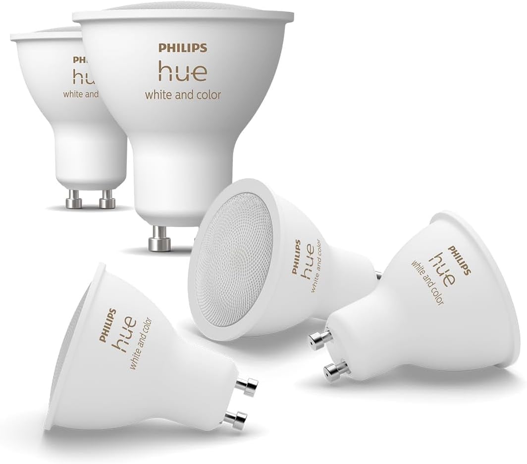 Philips Hue pack de 5 bombillas inteligentes GU10 - 4,2 W y 400 lúmenes por bombilla - Luz blanca y de colores con funciones inteligentes - Compatible con Alexa y Google Home