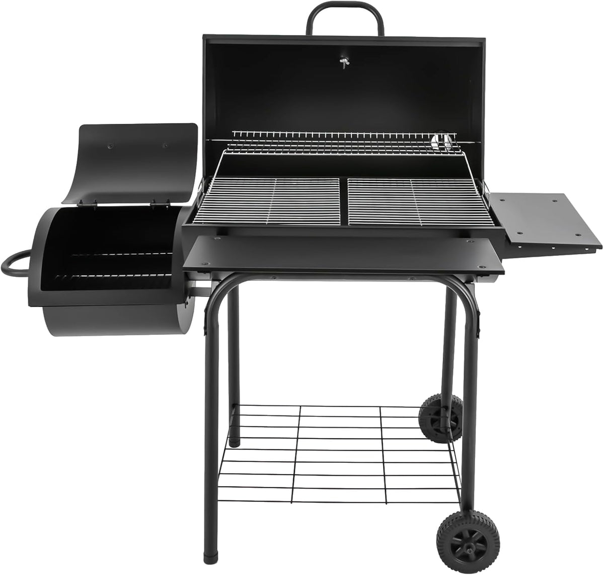 juunyeer barbacoa de carbón - Carro independiente con tapa y ruedas - Acero inoxidable con rejilla térmica para mantener caliente - Parrilla y ahumador para jardín y terraza