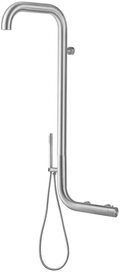 SINED DOCCIA ARBOREA INOX - Ducha exterior mural de acero inoxidable AISI 316L - Agua caliente y fría con doble mezclador - Ducha de mano rociador y válvula de 3 vías