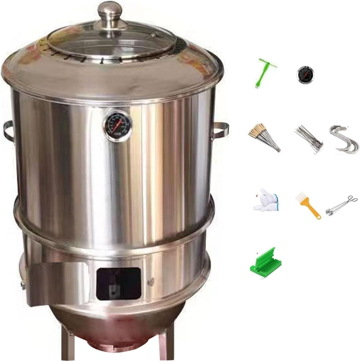 AREBH parrillero ahumador de barril - Acero inoxidable con diámetro de 42 cm y altura de 83 cm - Termómetro y rejilla colgante en forma de anillo - Para barbacoa jardín y exterior